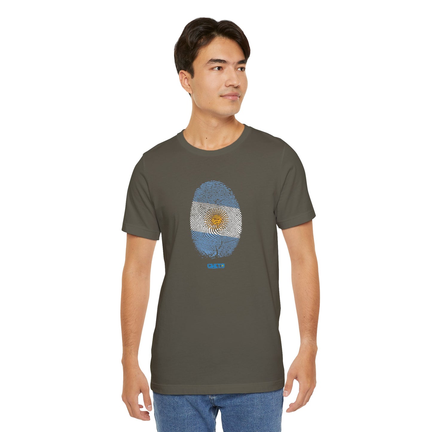 * Huella digital (Argentina) con Codigo QR en espalda-Fingerprint (Argentina) Back QR Code / Unisex Jersey Tee