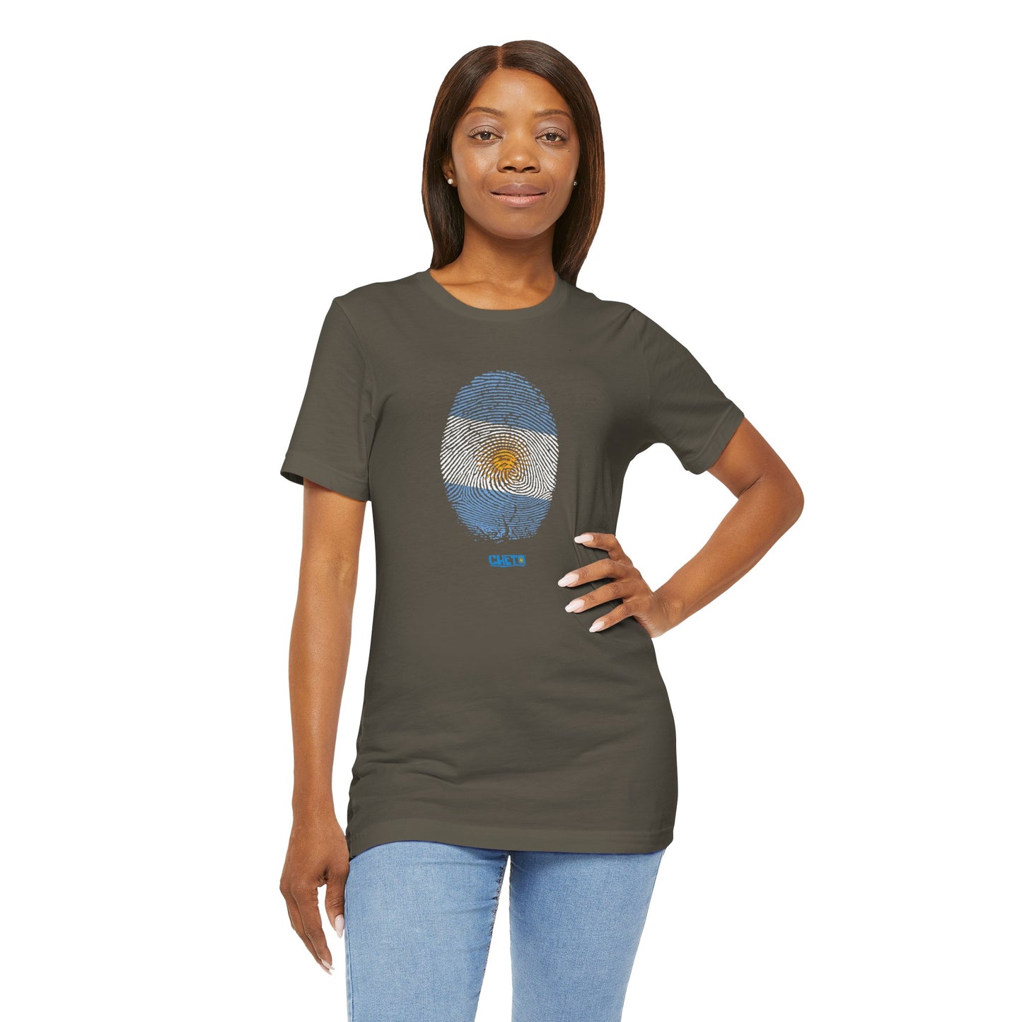 * Huella digital (Argentina) con Codigo QR en espalda-Fingerprint (Argentina) Back QR Code / Unisex Jersey Tee