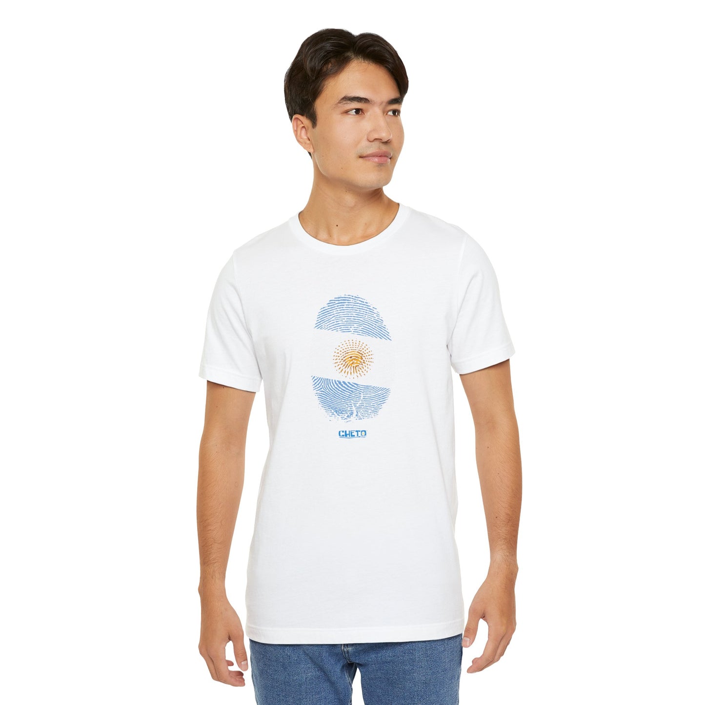 * Huella digital (Argentina) con Codigo QR en espalda-Fingerprint (Argentina) Back QR Code / Unisex Jersey Tee
