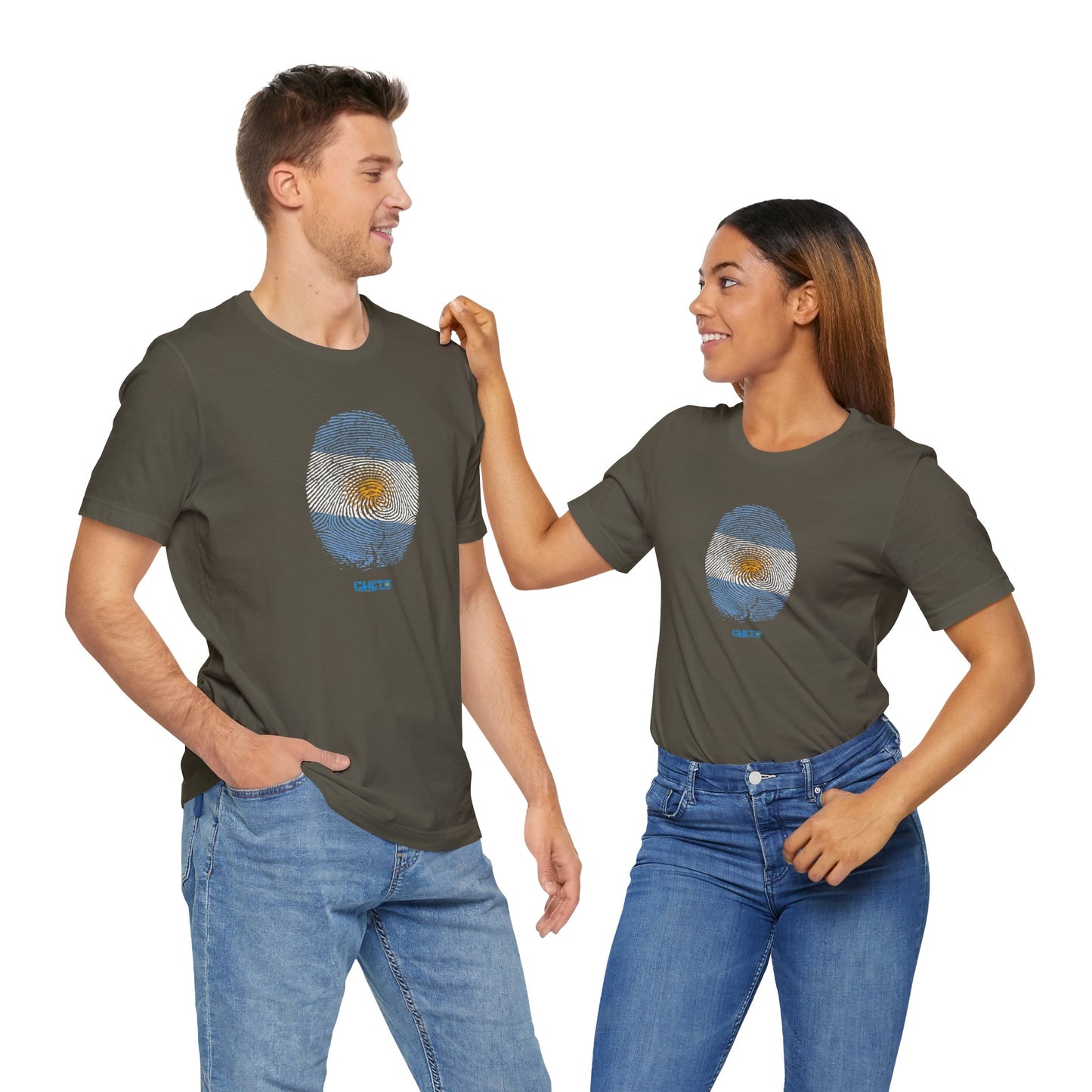* Huella digital (Argentina) con Codigo QR en espalda-Fingerprint (Argentina) Back QR Code / Unisex Jersey Tee