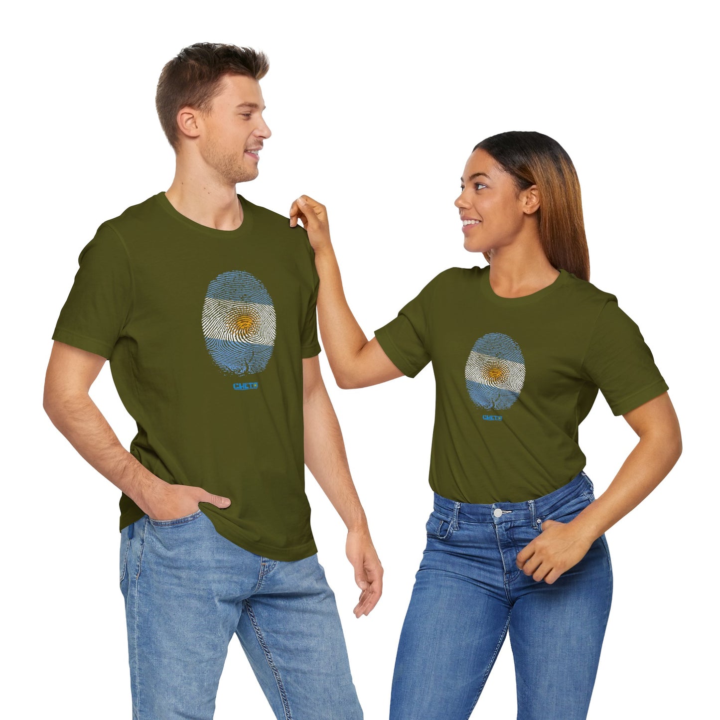* Huella digital (Argentina) con Codigo QR en espalda-Fingerprint (Argentina) Back QR Code / Unisex Jersey Tee
