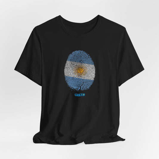 * Huella digital (Argentina) con Codigo QR en espalda-Fingerprint (Argentina) Back QR Code / Unisex Jersey Tee