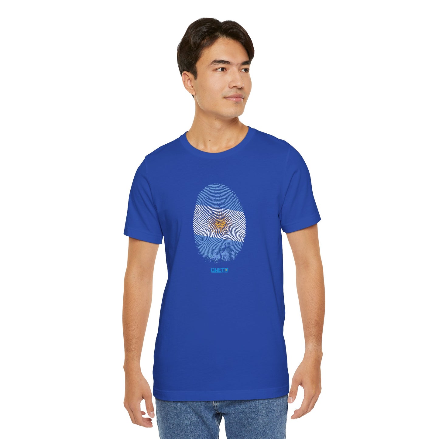 * Huella digital (Argentina) con Codigo QR en espalda-Fingerprint (Argentina) Back QR Code / Unisex Jersey Tee