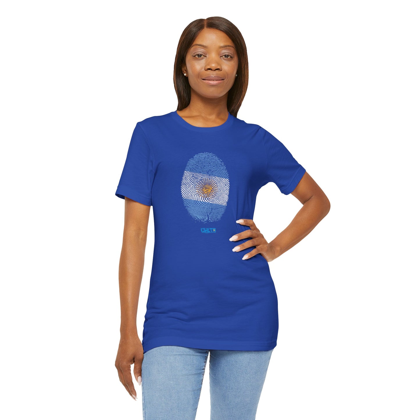 * Huella digital (Argentina) con Codigo QR en espalda-Fingerprint (Argentina) Back QR Code / Unisex Jersey Tee