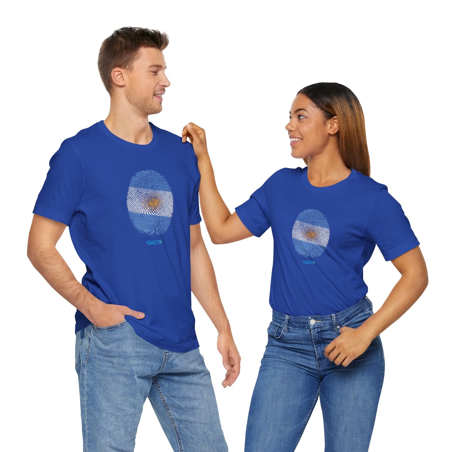 * Huella digital (Argentina) con Codigo QR en espalda-Fingerprint (Argentina) Back QR Code / Unisex Jersey Tee