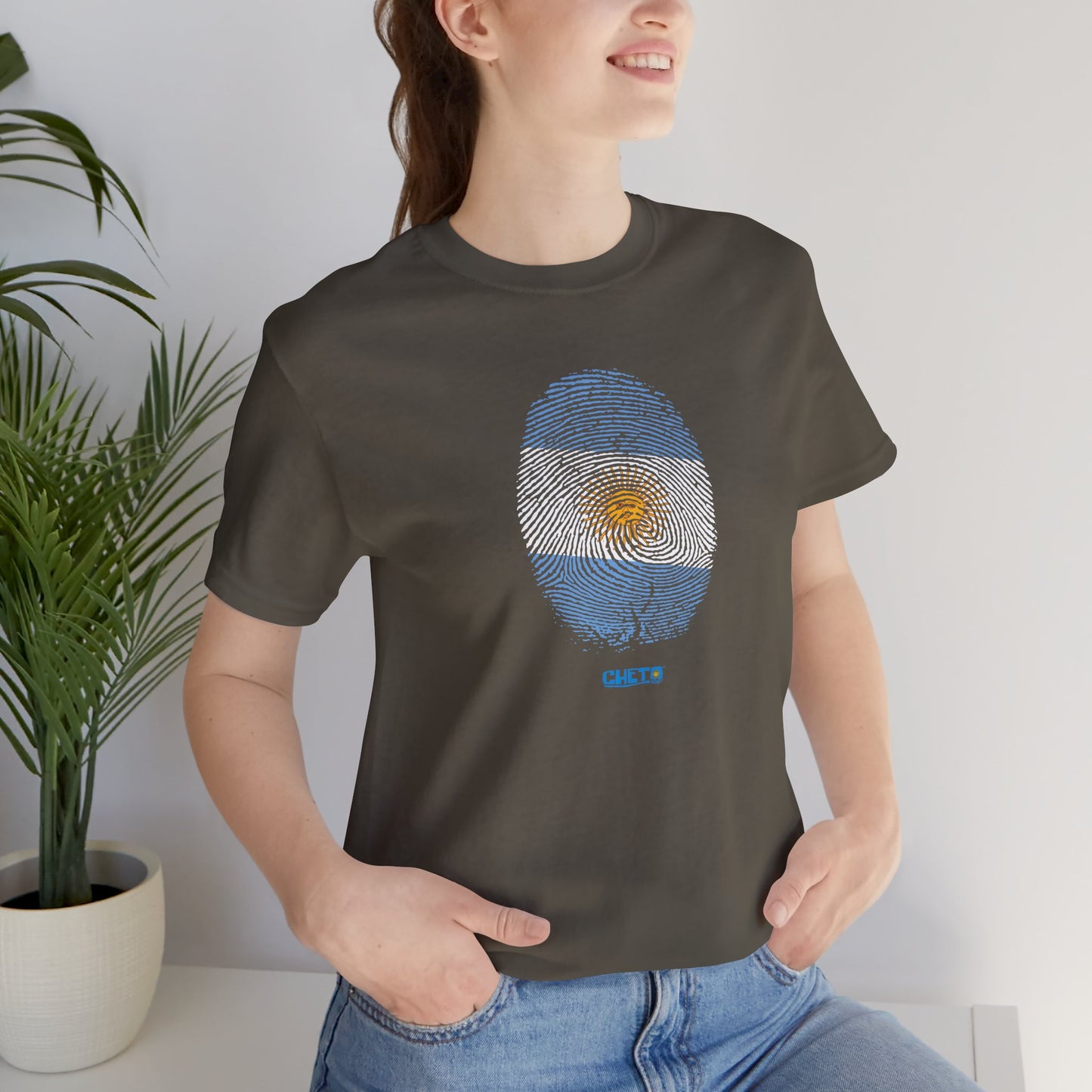 * Huella digital (Argentina) con Codigo QR en espalda-Fingerprint (Argentina) Back QR Code / Unisex Jersey Tee