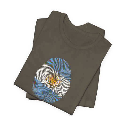 * Huella digital (Argentina) con Codigo QR en espalda-Fingerprint (Argentina) Back QR Code / Unisex Jersey Tee