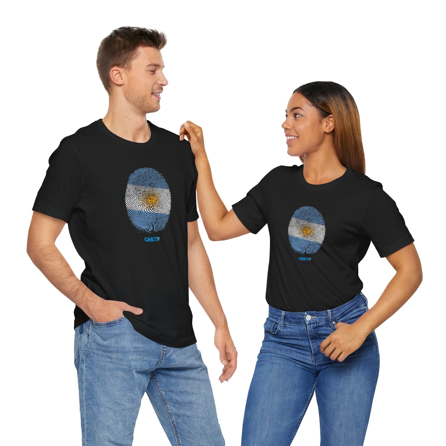* Huella digital (Argentina) con Codigo QR en espalda-Fingerprint (Argentina) Back QR Code / Unisex Jersey Tee
