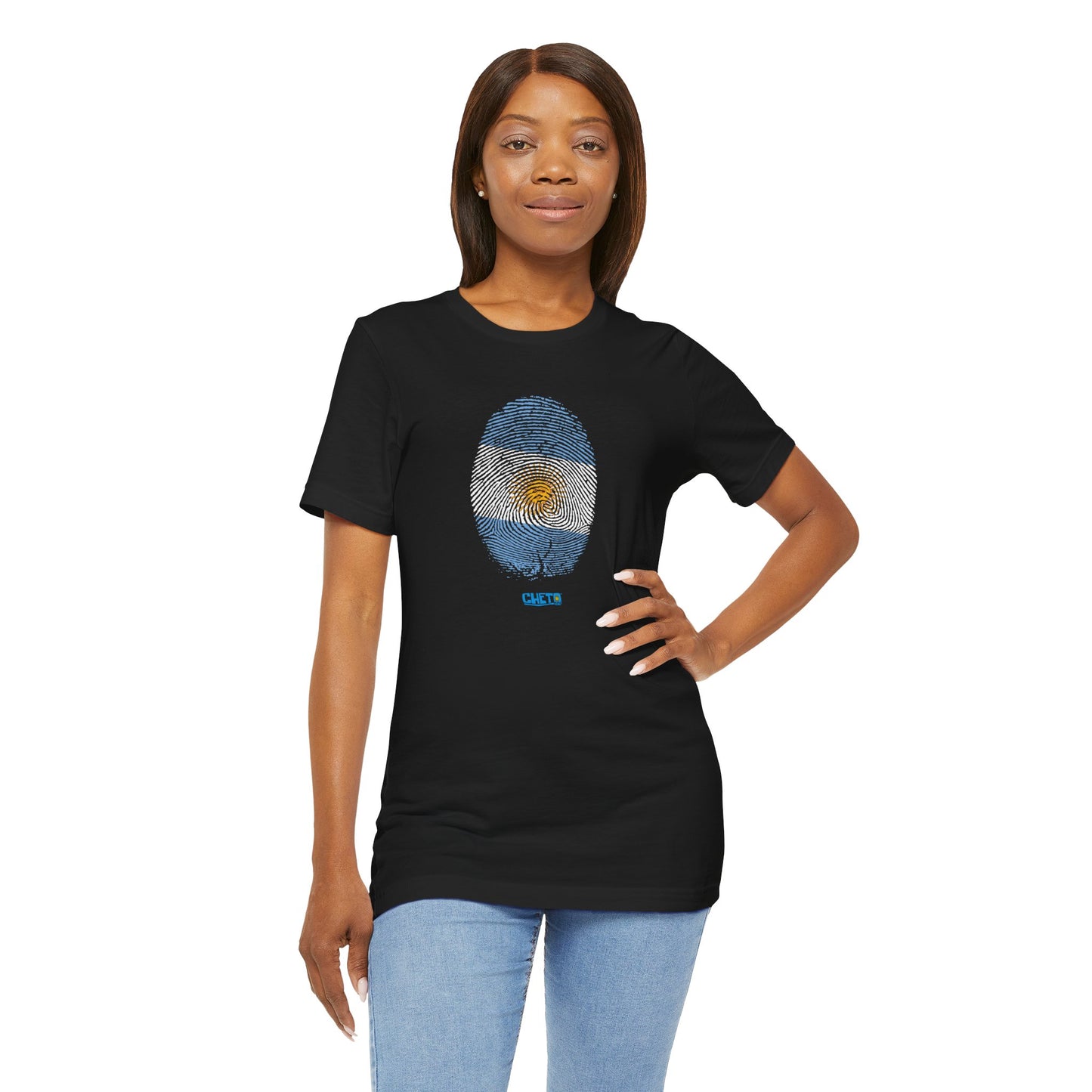 * Huella digital (Argentina) con Codigo QR en espalda-Fingerprint (Argentina) Back QR Code / Unisex Jersey Tee