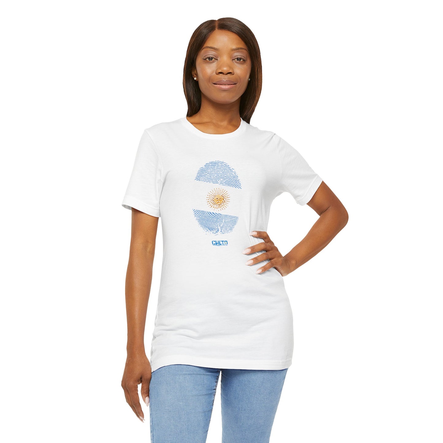 * Huella digital (Argentina) con Codigo QR en espalda-Fingerprint (Argentina) Back QR Code / Unisex Jersey Tee