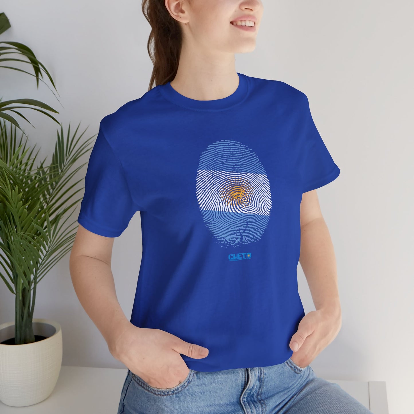 * Huella digital (Argentina) con Codigo QR en espalda-Fingerprint (Argentina) Back QR Code / Unisex Jersey Tee
