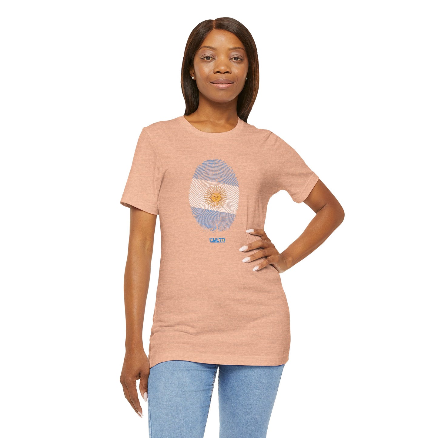 * Huella digital (Argentina) con Codigo QR en espalda-Fingerprint (Argentina) Back QR Code / Unisex Jersey Tee