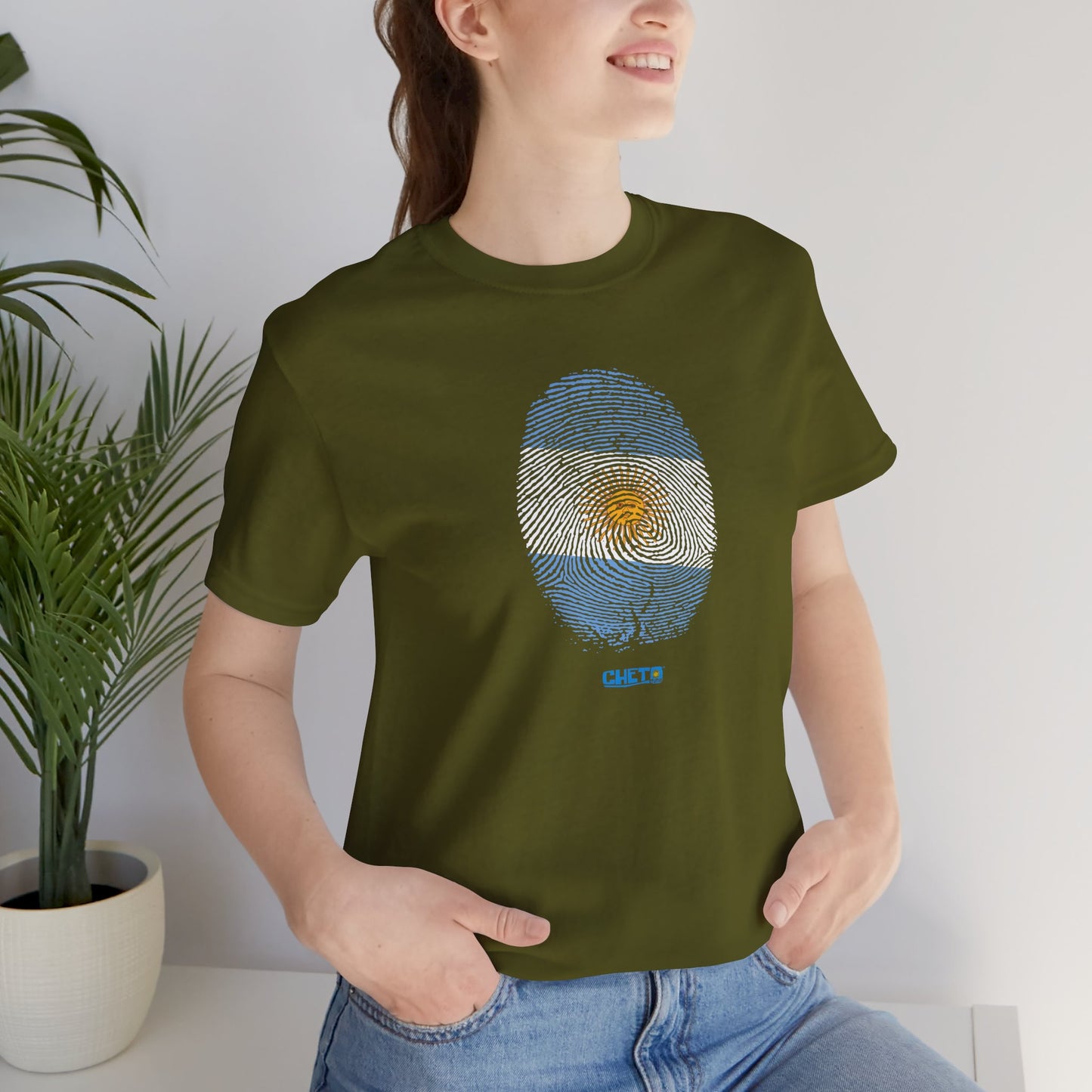 * Huella digital (Argentina) con Codigo QR en espalda-Fingerprint (Argentina) Back QR Code / Unisex Jersey Tee