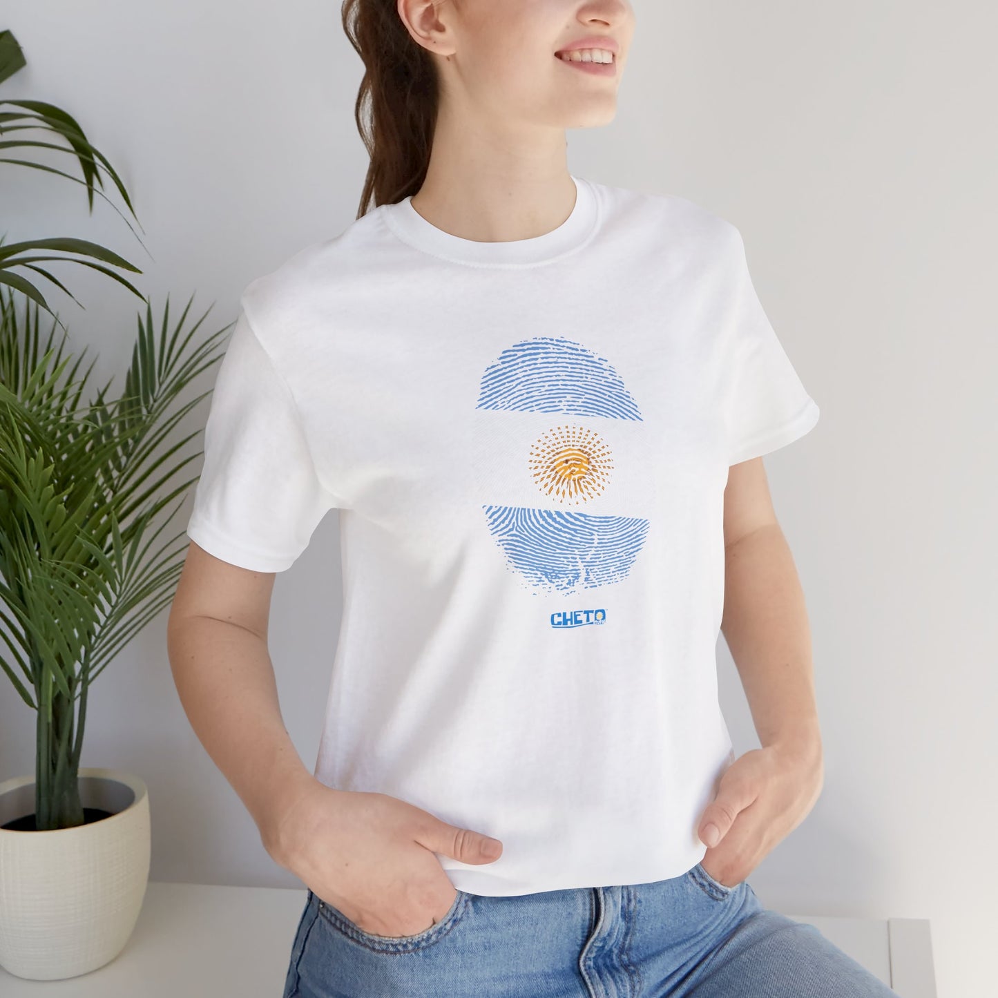 * Huella digital (Argentina) con Codigo QR en espalda-Fingerprint (Argentina) Back QR Code / Unisex Jersey Tee