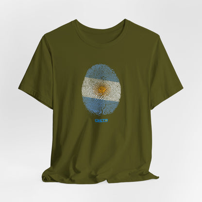 * Huella digital (Argentina) con Codigo QR en espalda-Fingerprint (Argentina) Back QR Code / Unisex Jersey Tee