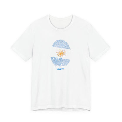* Huella digital (Argentina) con Codigo QR en espalda-Fingerprint (Argentina) Back QR Code / Unisex Jersey Tee