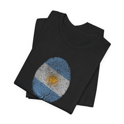 * Huella digital (Argentina) con Codigo QR en espalda-Fingerprint (Argentina) Back QR Code / Unisex Jersey Tee