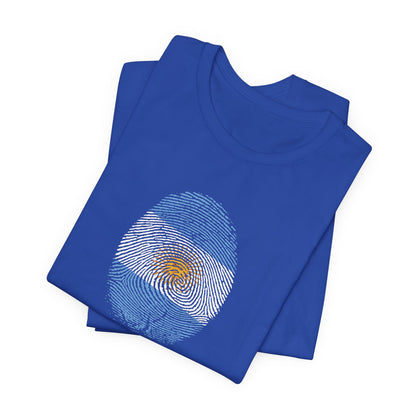 * Huella digital (Argentina) con Codigo QR en espalda-Fingerprint (Argentina) Back QR Code / Unisex Jersey Tee
