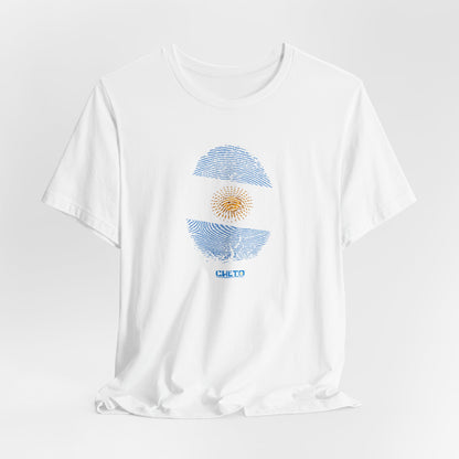 * Huella digital (Argentina) con Codigo QR en espalda-Fingerprint (Argentina) Back QR Code / Unisex Jersey Tee